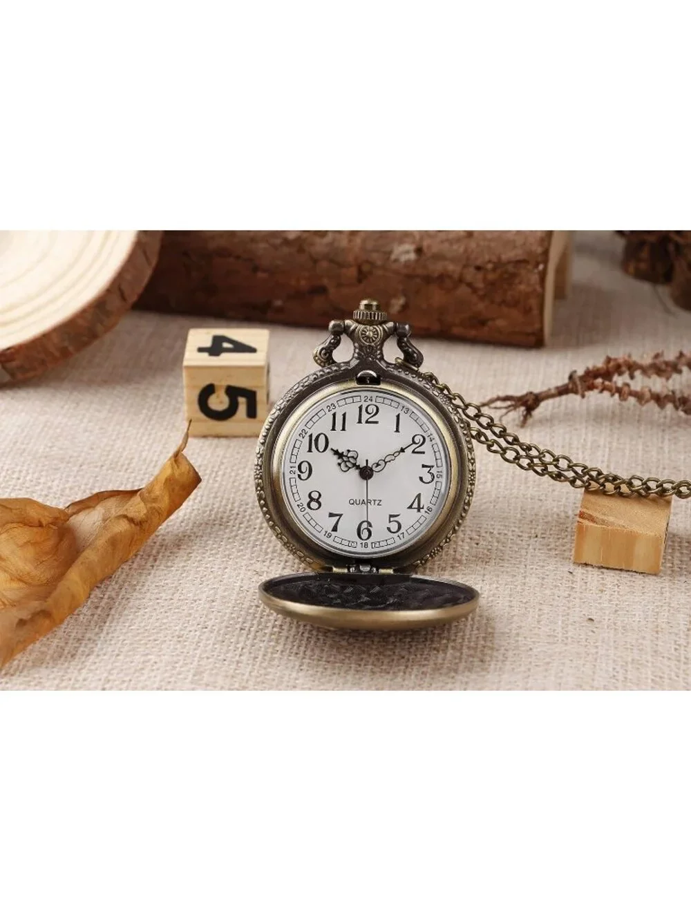 Men's Brown Analog Quartz Fesh Shape Pendant Necklace Round Case Pocket Watch